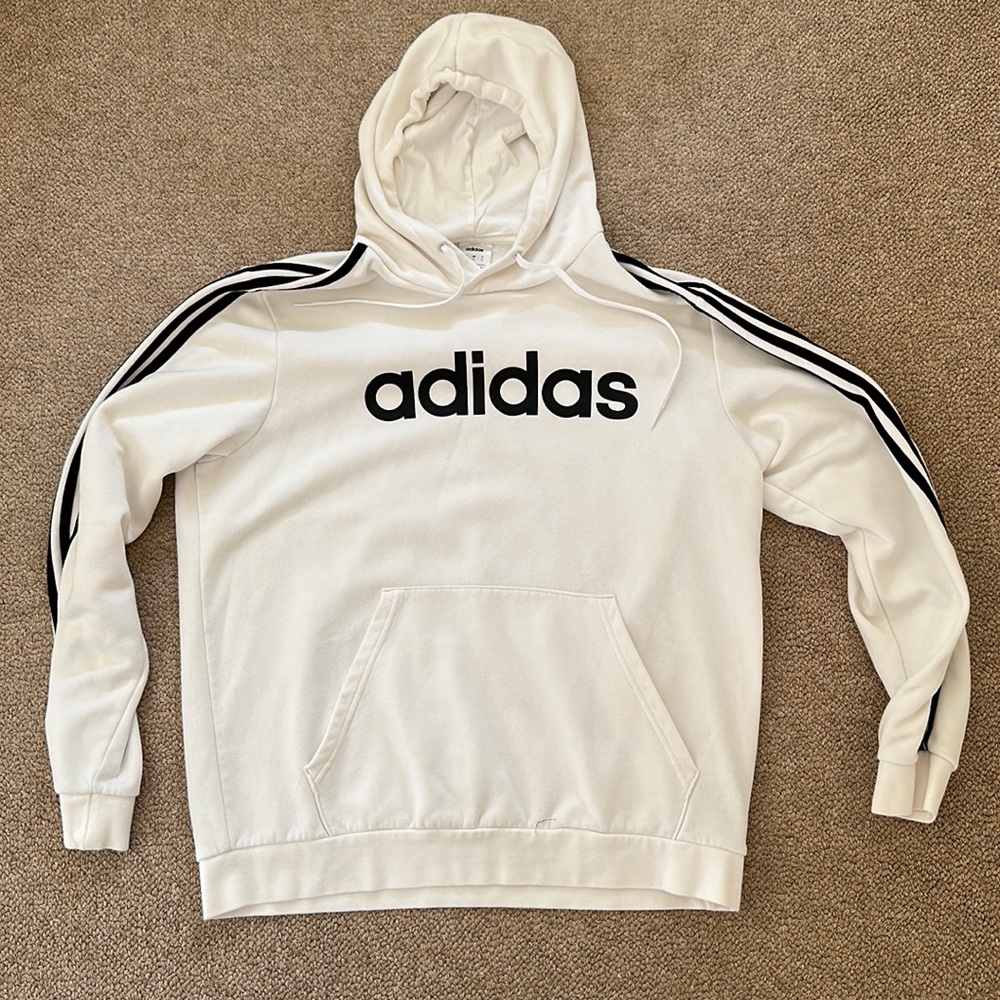 Adidas White Mens Hoodie 3 Stripped Extra Large